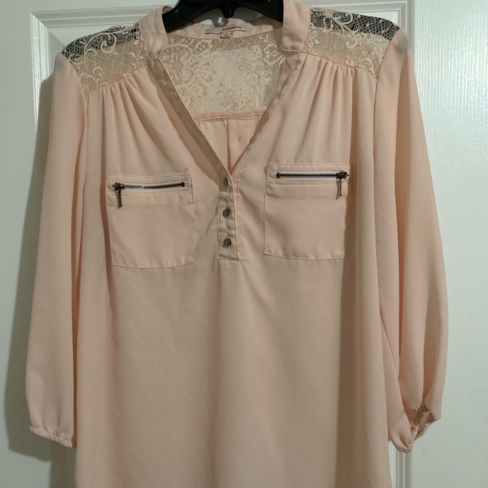 Light pink, lace detailed long sleeve dress shirt